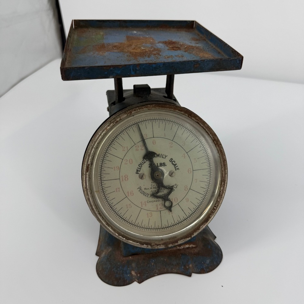 Pelouze Family Scale Antique 24 LBS Blue Metal Industrial Rustic Farmhouse Decor
